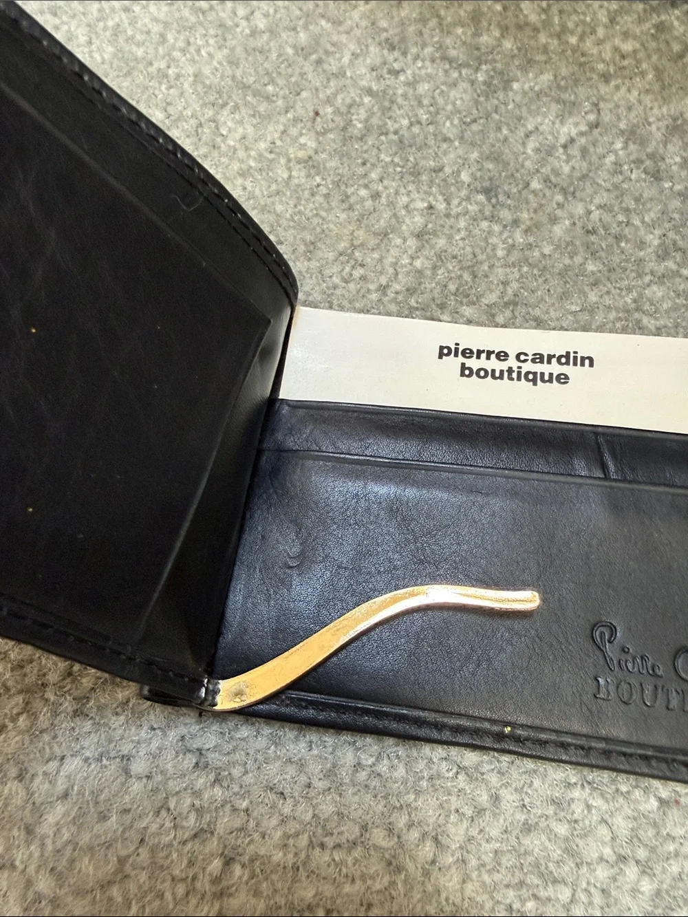 Rare Vintage Pierre Cardin Boutique Black Leather Money Clip Wallet